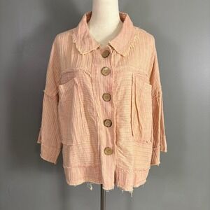 Oli & Hali Striped Cotton Button Front Top Jacket S Boho Shabby Chic Lightweight